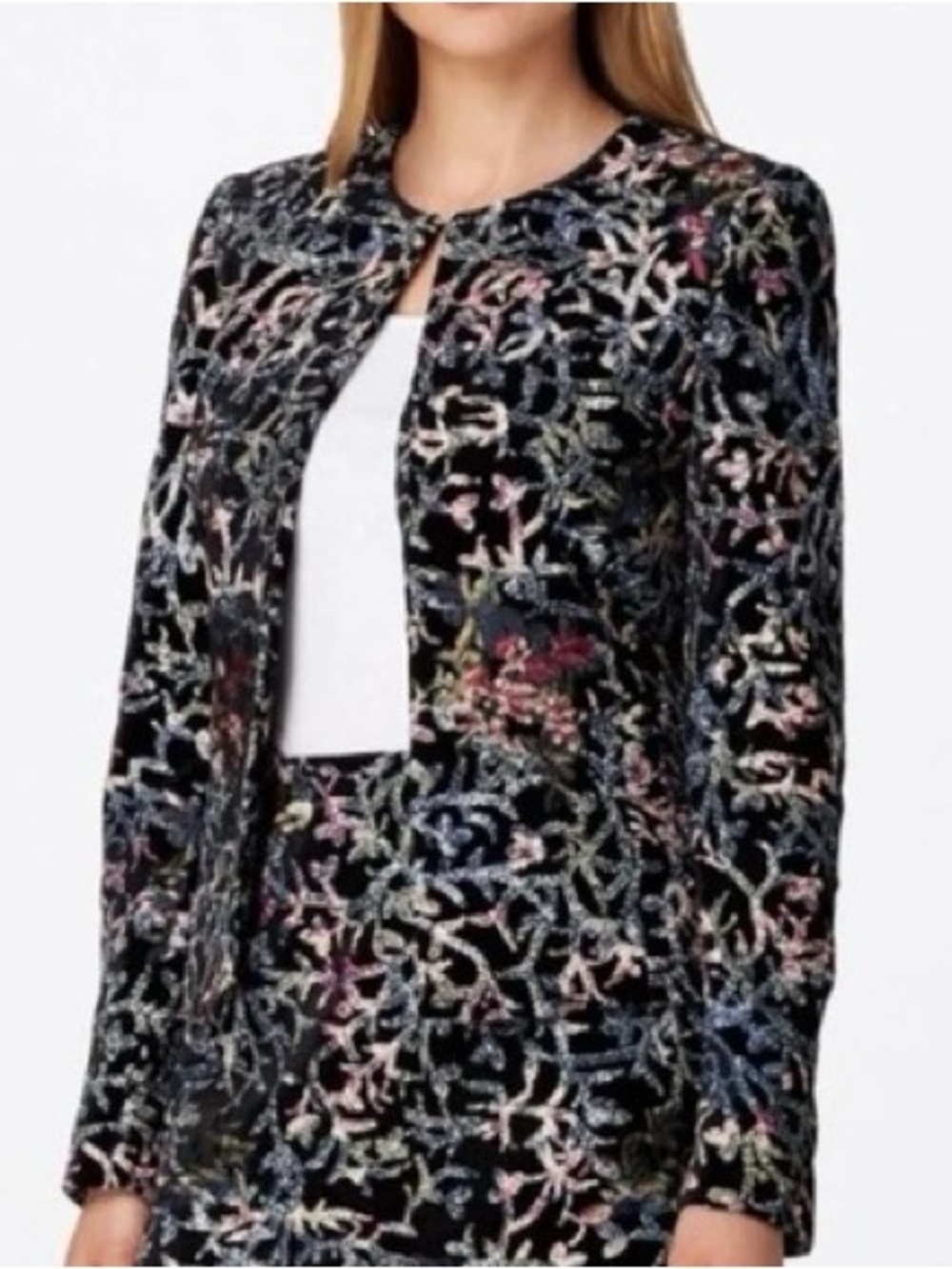 NWT Tahari Arthur S. Levine Sequin Velvet Open Front Formal Jacket Blazer Sz 16